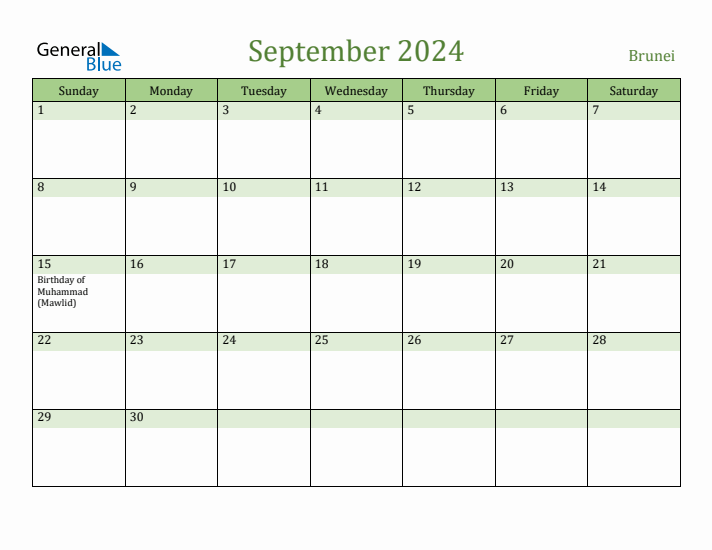 September 2024 Calendar with Brunei Holidays