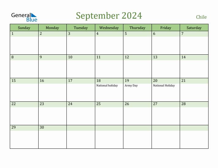 September 2024 Calendar with Chile Holidays