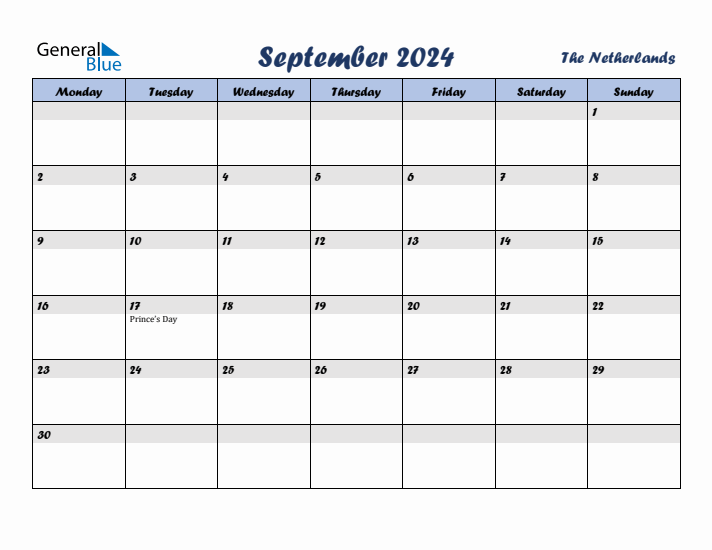 September 2024 Calendar with Holidays in The Netherlands