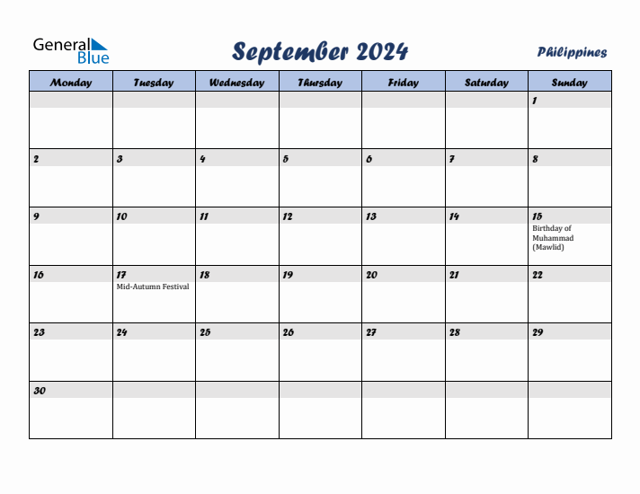 September 2024 Calendar with Holidays in Philippines