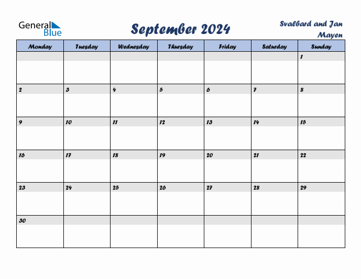 September 2024 Calendar with Holidays in Svalbard and Jan Mayen