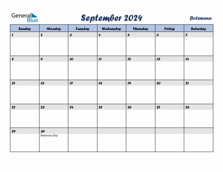 September 2024 Calendar with Holidays in Botswana