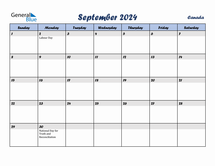 September 2024 Calendar with Holidays in Canada