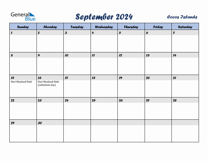 September 2024 Calendar with Holidays in Cocos Islands