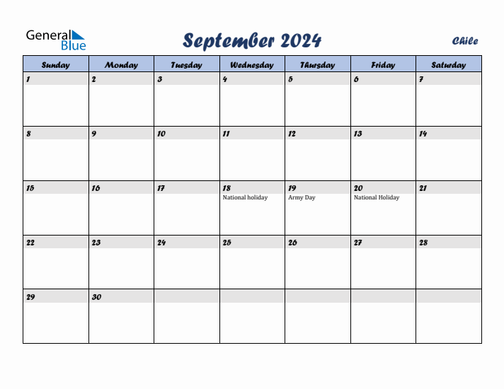 September 2024 Calendar with Holidays in Chile