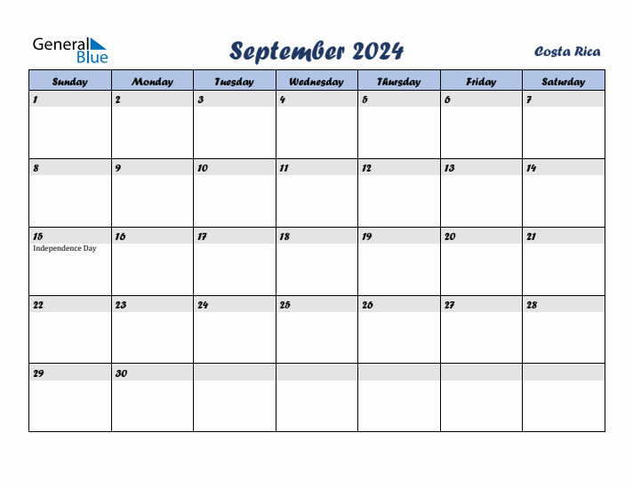 September 2024 Calendar with Holidays in Costa Rica