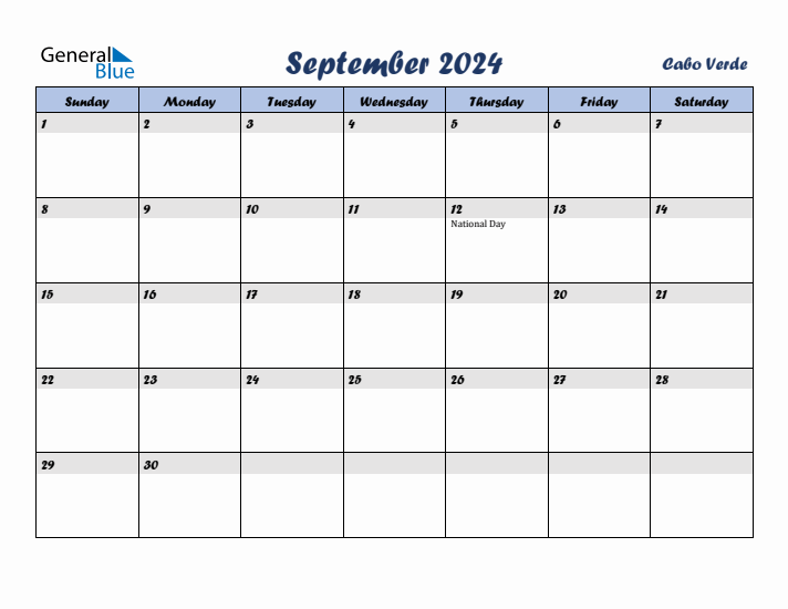 September 2024 Calendar with Holidays in Cabo Verde