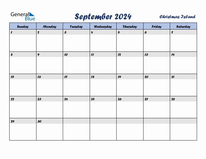 September 2024 Calendar with Holidays in Christmas Island