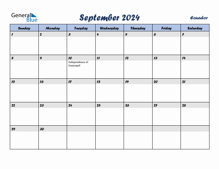 September 2024 Calendar with Holidays in Ecuador