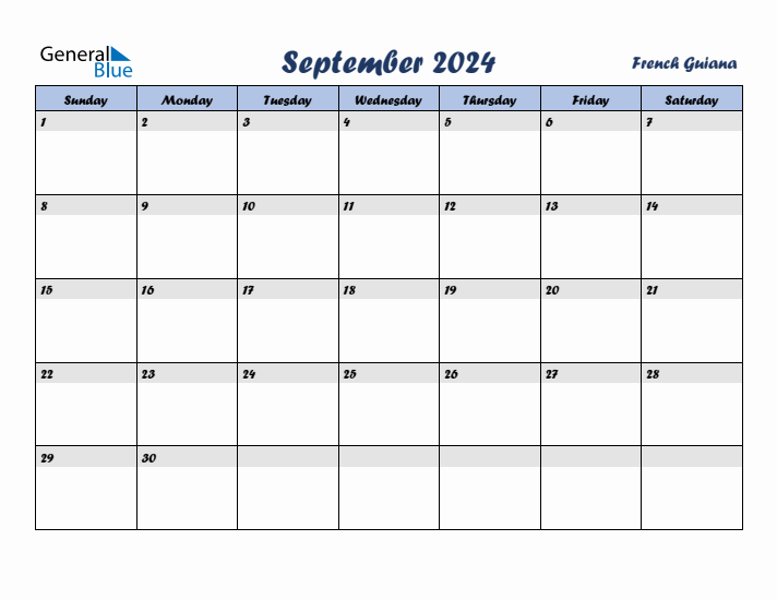 September 2024 Calendar with Holidays in French Guiana