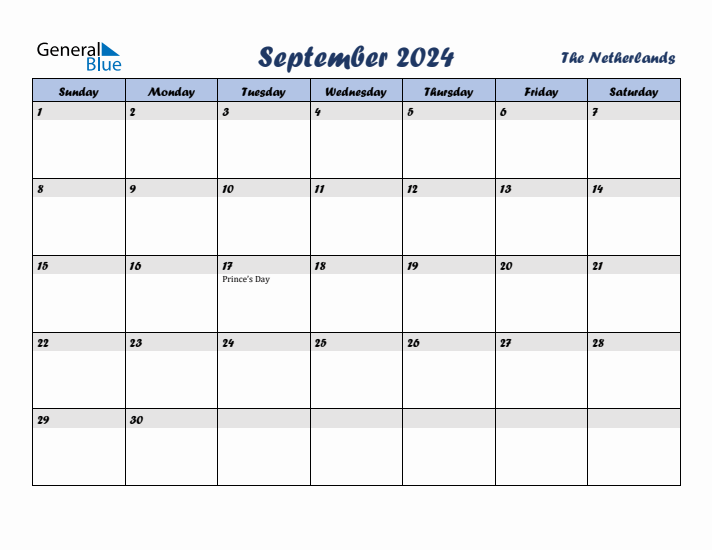 September 2024 Calendar with Holidays in The Netherlands