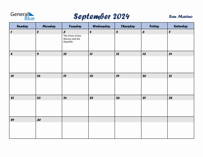 September 2024 Calendar with Holidays in San Marino