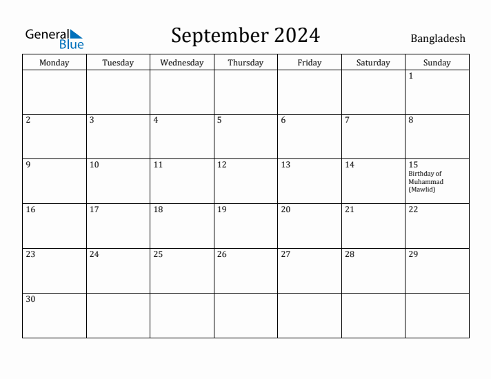 September 2024 Calendar Bangladesh