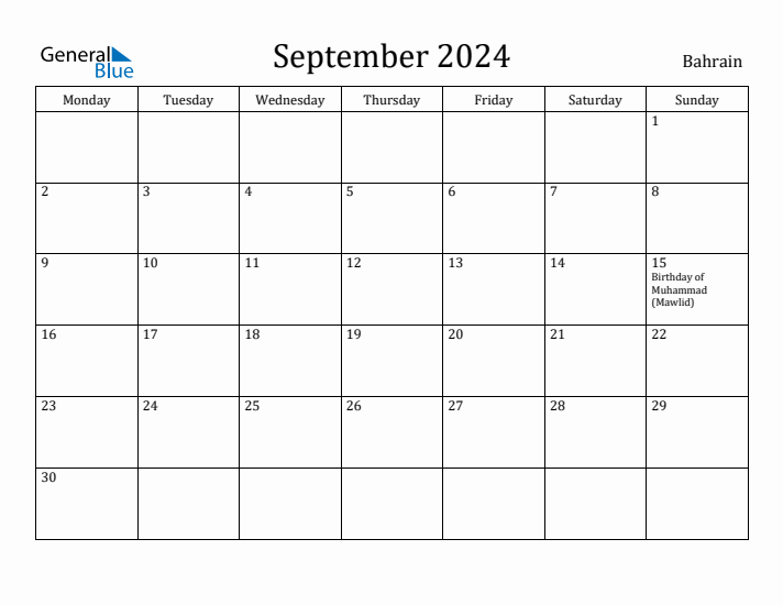 September 2024 Calendar Bahrain