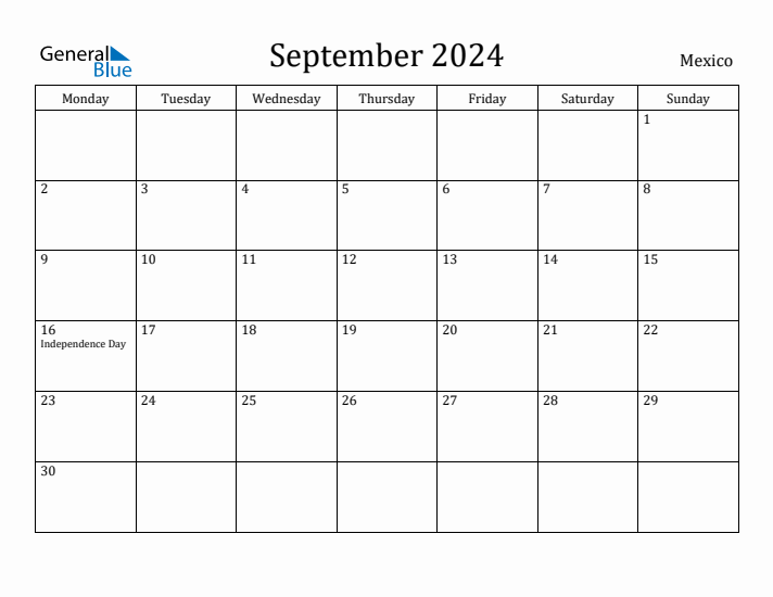 September 2024 Calendar Mexico