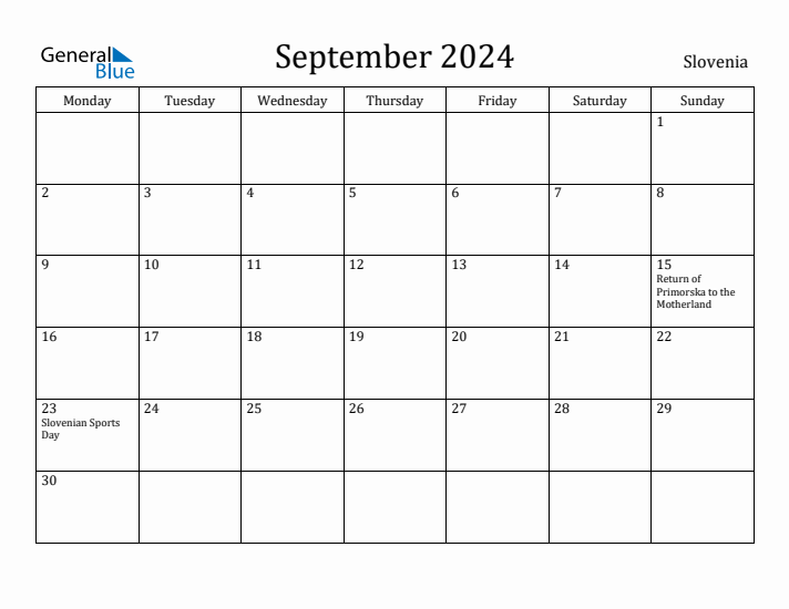 September 2024 Calendar Slovenia