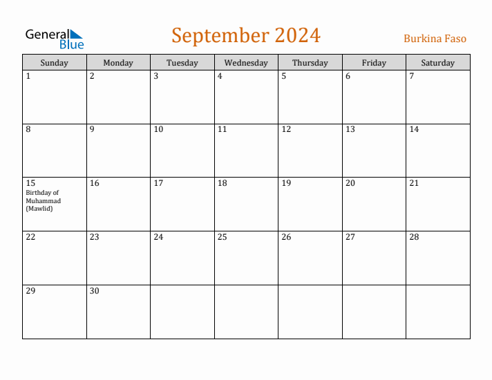 September 2024 Holiday Calendar with Sunday Start