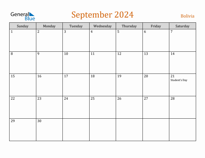 September 2024 Holiday Calendar with Sunday Start