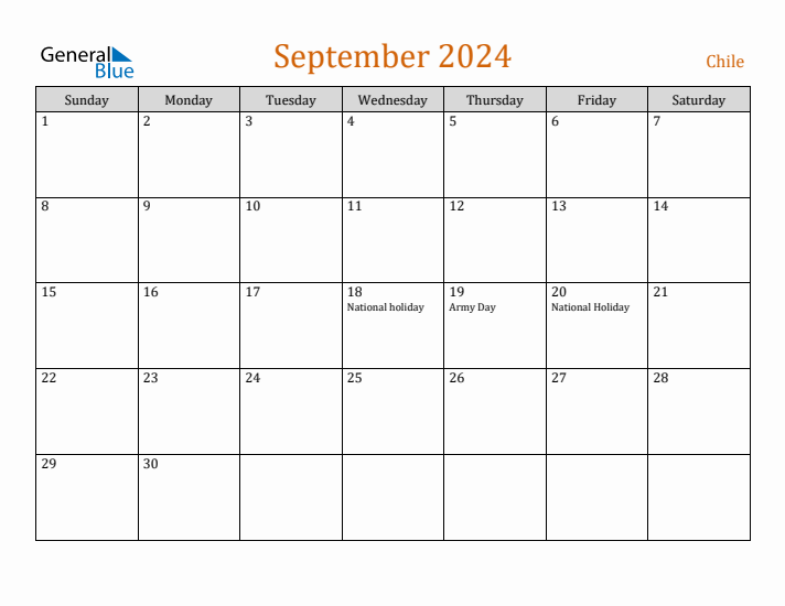 September 2024 Holiday Calendar with Sunday Start