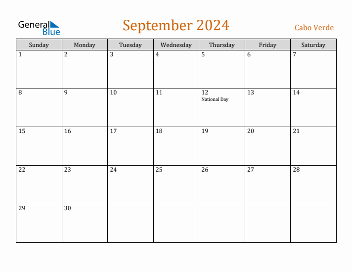 September 2024 Holiday Calendar with Sunday Start