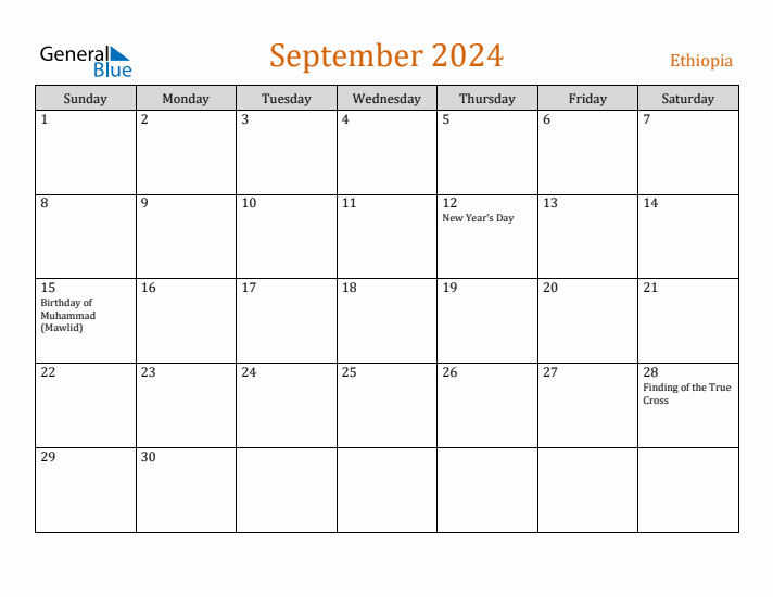 September 2024 Holiday Calendar with Sunday Start