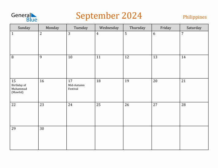 September 2024 Holiday Calendar with Sunday Start