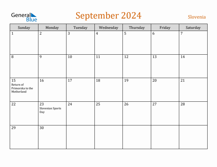 September 2024 Holiday Calendar with Sunday Start