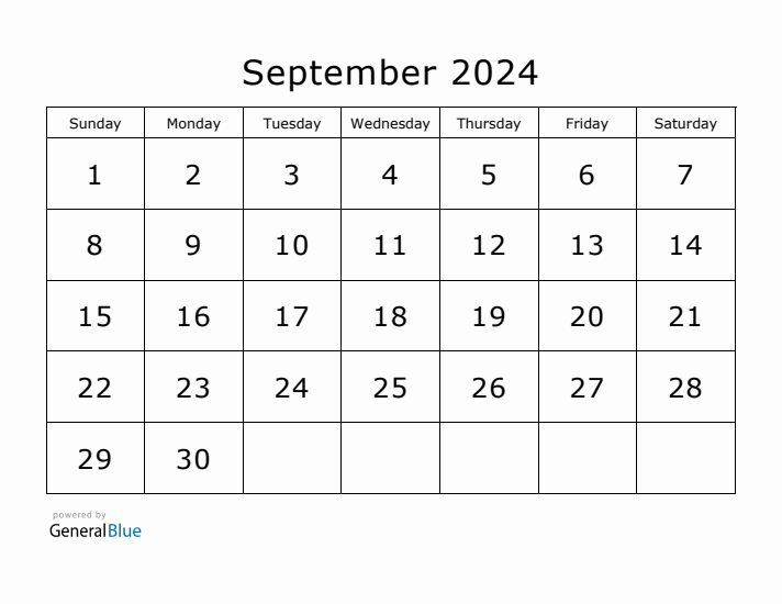 Printable September 2024 Calendar - Sunday Start