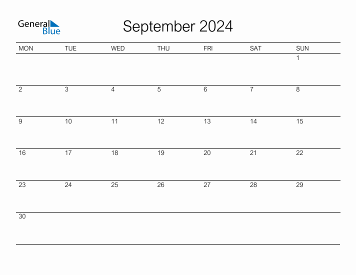 Printable September 2024 Calendar - Monday Start