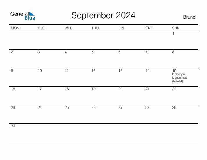 Printable September 2024 Calendar for Brunei