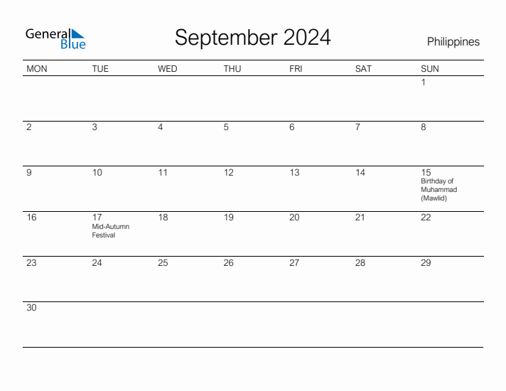 Printable September 2024 Calendar for Philippines