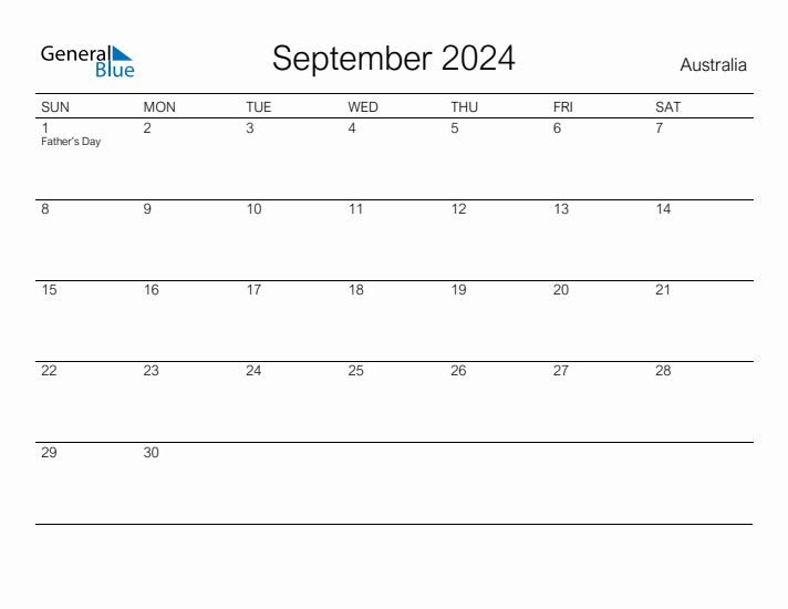 Printable September 2024 Calendar for Australia