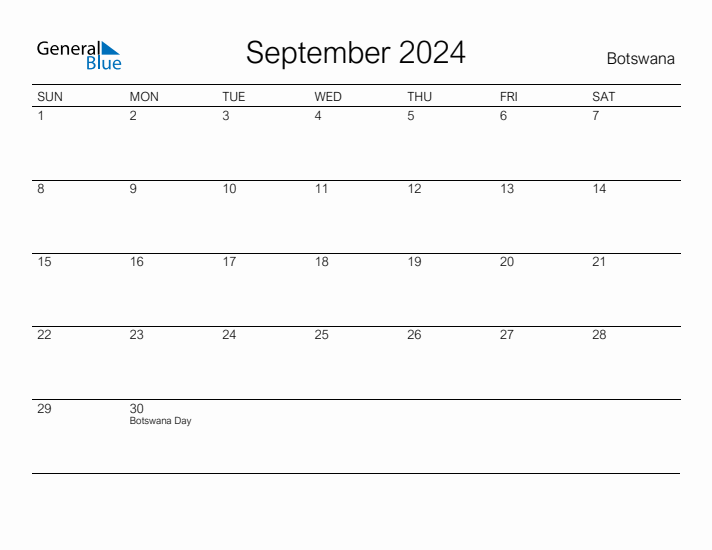 Printable September 2024 Calendar for Botswana