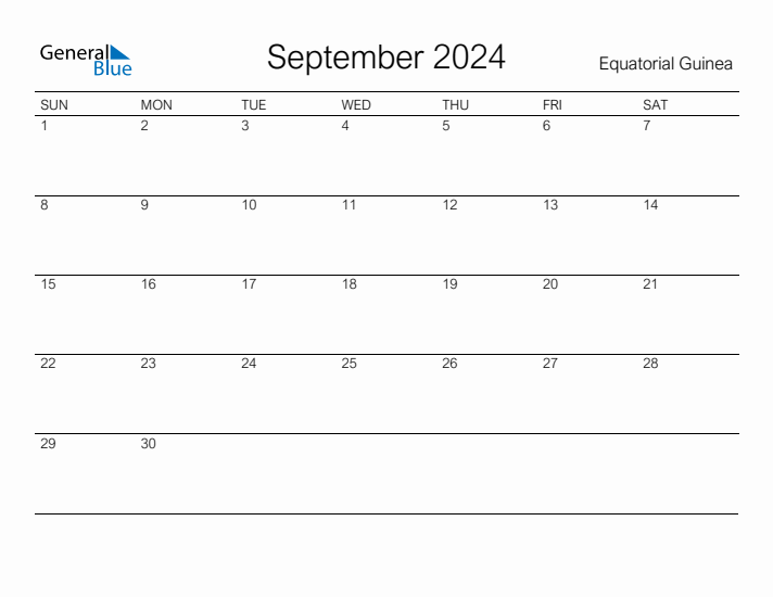 Printable September 2024 Calendar for Equatorial Guinea