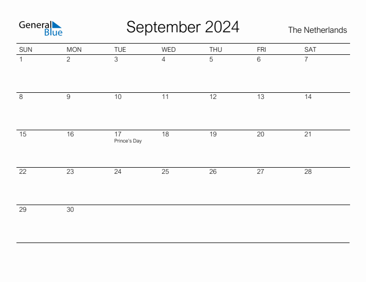 Printable September 2024 Calendar for The Netherlands