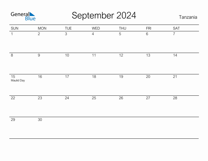 Printable September 2024 Calendar for Tanzania