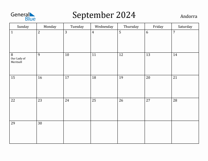 September 2024 Calendar Andorra