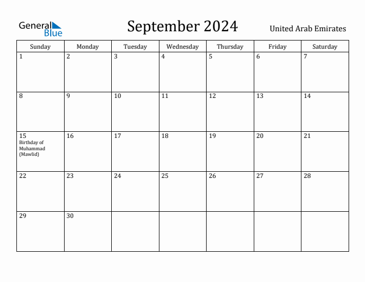 September 2024 Calendar United Arab Emirates