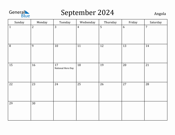 September 2024 Calendar Angola