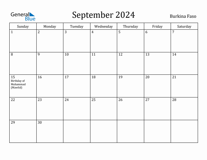 September 2024 Calendar Burkina Faso