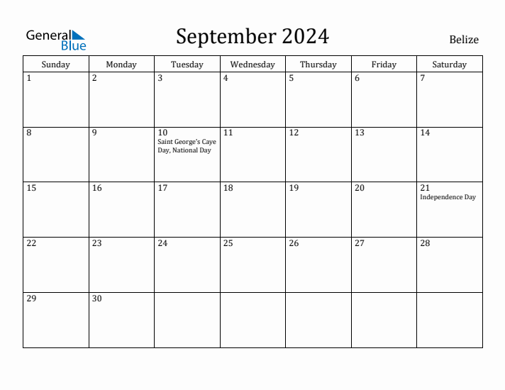 September 2024 Calendar Belize