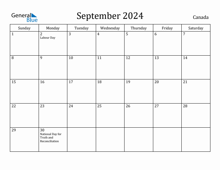 September 2024 Calendar Canada