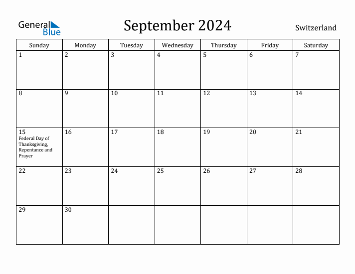 September 2024 Calendar Switzerland