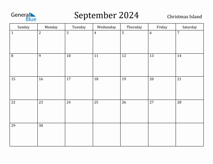 September 2024 Calendar Christmas Island