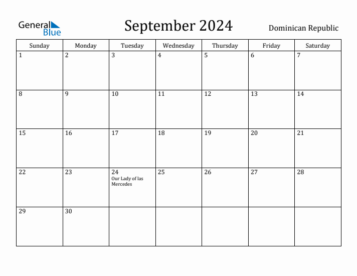 September 2024 Calendar Dominican Republic