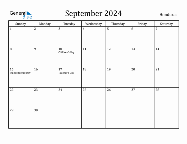 September 2024 Calendar Honduras