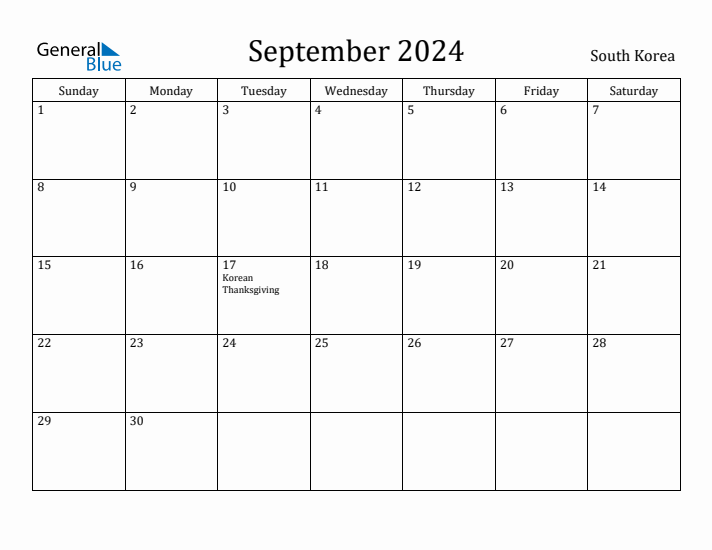 September 2024 Calendar South Korea