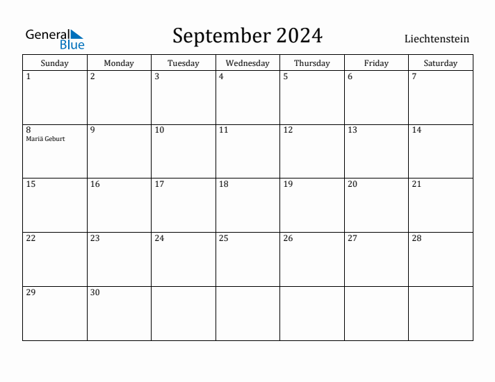 September 2024 Calendar Liechtenstein