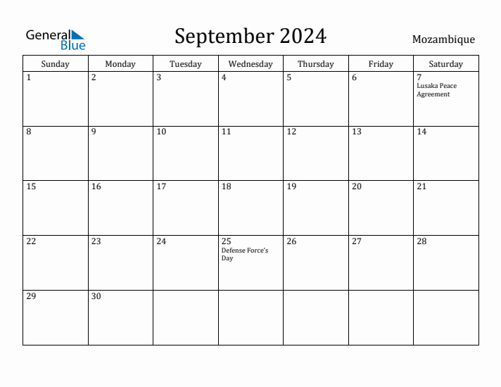 September 2024 Calendar Mozambique