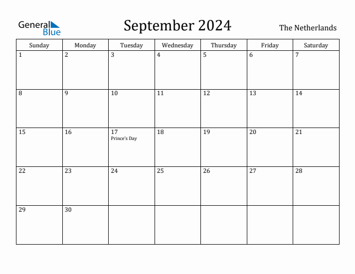 September 2024 Calendar The Netherlands